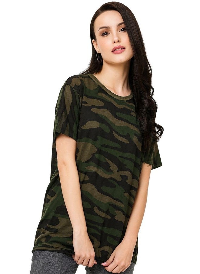 ليوتود تيشيرت نسائي من LEOTUDE بقصة فضفاضة/بوي فريند بنقشة التمويه الزيتوني (99_CAMO_FB_P_Olive_XL) - Image 1