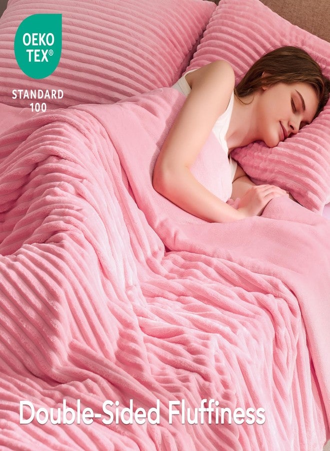 Quataly Fluffy Full Comforter Set 3 Pieces - Soft & Fuzzy Pink Faux Fur Comforters Full Size for Winter Fleece Bedding Set,1 Luxury Down Alternative Comforter with 2 Pillow Shams - Image 2