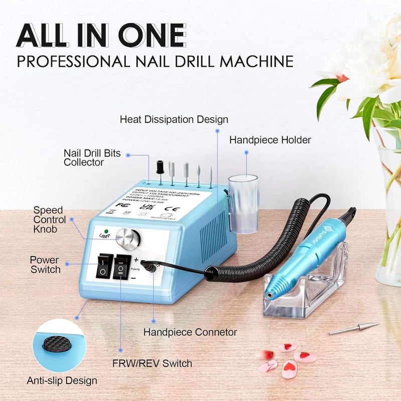 Subay Professional Nail Drill Electric File 20000RPM for Acrylic Nails, Gel Nail, Nail Art Polisher, Manicure Pedicure Tools for Salon Home - Image 2