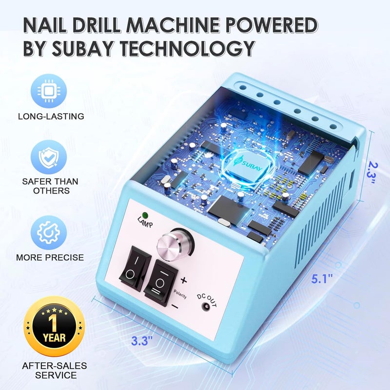 Subay Professional Nail Drill Electric File 20000RPM for Acrylic Nails, Gel Nail, Nail Art Polisher, Manicure Pedicure Tools for Salon Home - Image 4