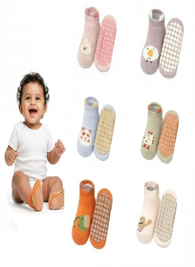 TONY STARK 6 Pairs Ultra-Soft Cotton Baby Socks Set, Antislip Socks for New Born Baby 0-3 Years, Non Slip Grip Ankle Socks with Non Skid Soles for Infants Baby Shower Gifts - Random colors - Image 1