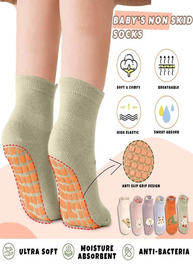 TONY STARK 6 Pairs Ultra-Soft Cotton Baby Socks Set, Antislip Socks for New Born Baby 0-3 Years, Non Slip Grip Ankle Socks with Non Skid Soles for Infants Baby Shower Gifts - Random colors - Image 4