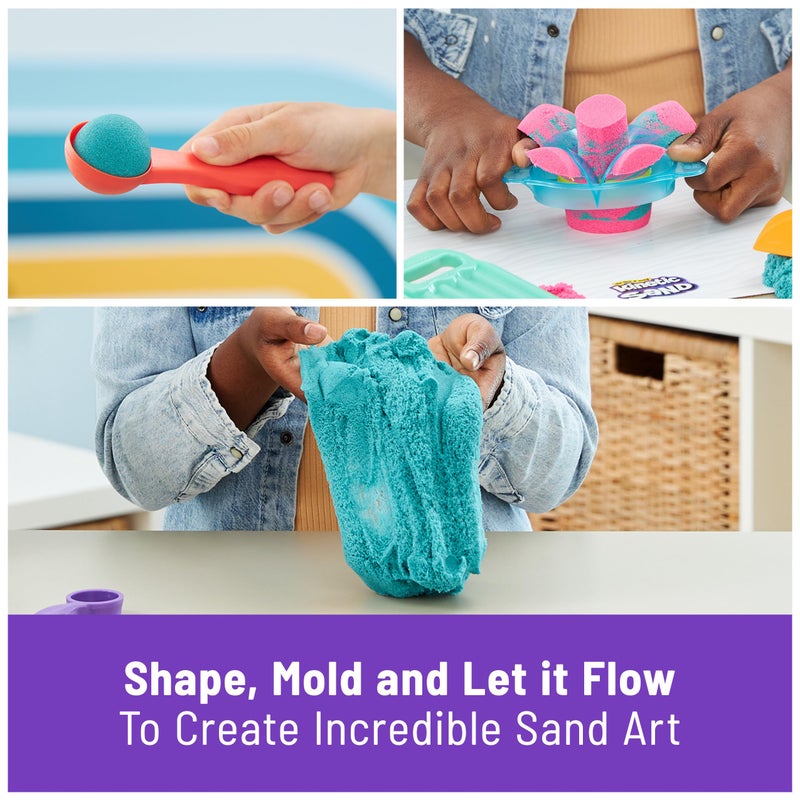 Kinetic Sand رمل كينيتك، مجموعة رملية مثيرة مع 2 رطل من الرمل للعب (وردي، أصفر وأخضر مائل إلى الأزرق)، 10 أدوات وقوالب، ألعاب حسية، هدايا العطلات وملحقات التخزين للأطفال من عمر 3 سنوات وما فوق - Image 3