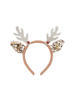 HOXIEYA Glitter Christmas Headband Reindeer Headbands Brown Elk Hair Band with Gold Plower Design for Holiday Xmas Hair Accessories Christmas Cosplay Costume 