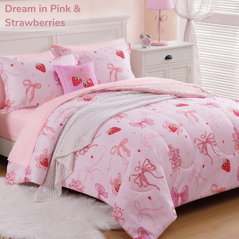 Wink Deer Twin Comforter Set for Girls-3 Pieces Pink Bow Twin Bedding Sets for Kids,1 Comforter,1 Sham and 1 Decor Pillow - Image 2