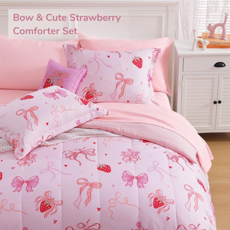 Wink Deer Twin Comforter Set for Girls-3 Pieces Pink Bow Twin Bedding Sets for Kids,1 Comforter,1 Sham and 1 Decor Pillow - Image 4
