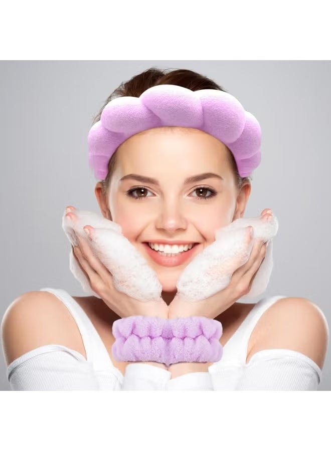 Spa Headband and Wristband Set, Terry Cloth Soft Puffy Hairband with Non-Slip Design for Facial Cleansing and Skincare - Image 2