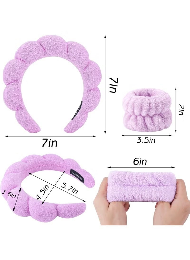 Spa Headband and Wristband Set, Terry Cloth Soft Puffy Hairband with Non-Slip Design for Facial Cleansing and Skincare - Image 3