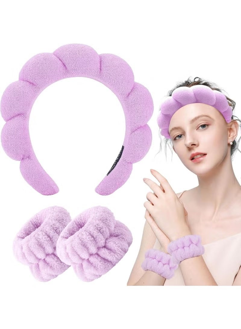 Spa Headband and Wristband Set, Terry Cloth Soft Puffy Hairband with Non-Slip Design for Facial Cleansing and Skincare - Image 4