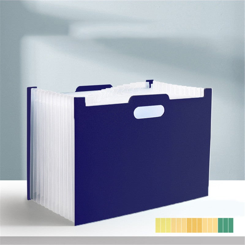 Expanding File Organizer 13-Pocket Dark Blue Document Organizer Folder - Expandable Sides High Sides Reusable Sturdy Design - Fold Down Front Panel for Easy Access Project Storage for Office - Image 3