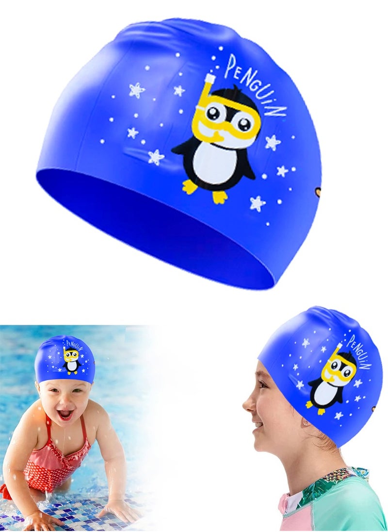 QUTOOB - Silicone Swimming Cap for Kids, Girls Boys and Teens, Protecting Ears and Hair from Chlorine, Bacteria, Sand in the Water Odorless and Skin Friendly, Cute Penguin Shape Design Waterproof Swim Cap - Image 1