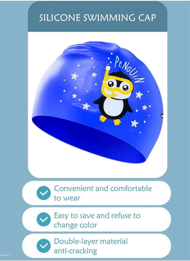 QUTOOB - Silicone Swimming Cap for Kids, Girls Boys and Teens, Protecting Ears and Hair from Chlorine, Bacteria, Sand in the Water Odorless and Skin Friendly, Cute Penguin Shape Design Waterproof Swim Cap - Image 1