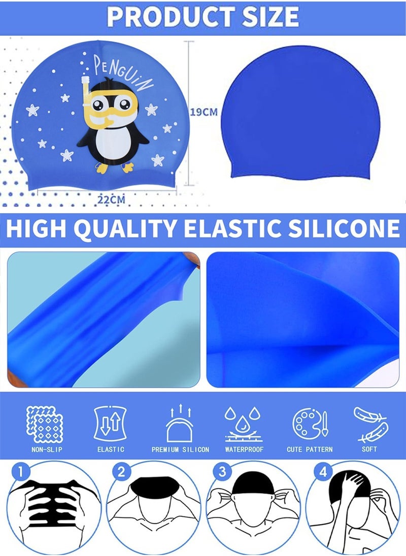 QUTOOB - Silicone Swimming Cap for Kids, Girls Boys and Teens, Protecting Ears and Hair from Chlorine, Bacteria, Sand in the Water Odorless and Skin Friendly, Cute Penguin Shape Design Waterproof Swim Cap - Image 1