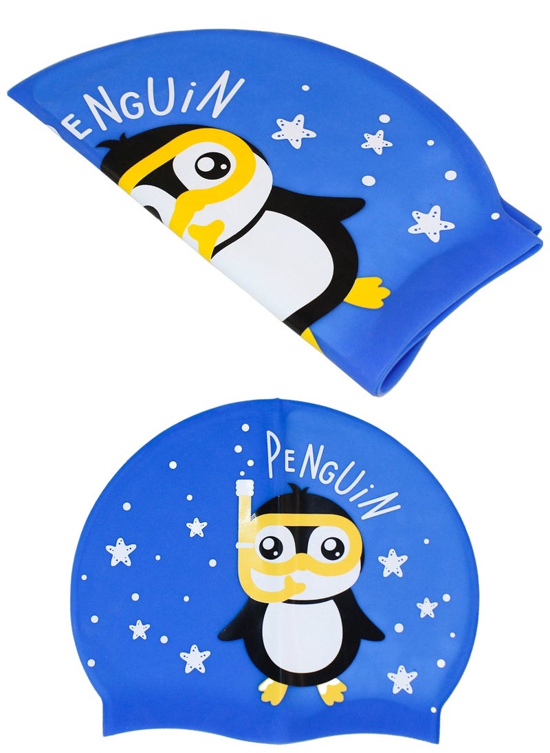 QUTOOB - Silicone Swimming Cap for Kids, Girls Boys and Teens, Protecting Ears and Hair from Chlorine, Bacteria, Sand in the Water Odorless and Skin Friendly, Cute Penguin Shape Design Waterproof Swim Cap - Image 1