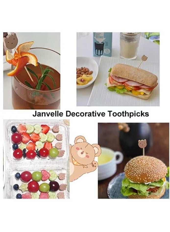 Y&D Fruit Toothpick 100Pcs Handmade Bamboo Skewer Cute Bear Food Picks Party Frilled Toothpicks for Appetizer Fruits Dessert Sandwich Decoration Bamboo Sticks Disposable Bamboo Sticks Fruit Sticks - Image 2