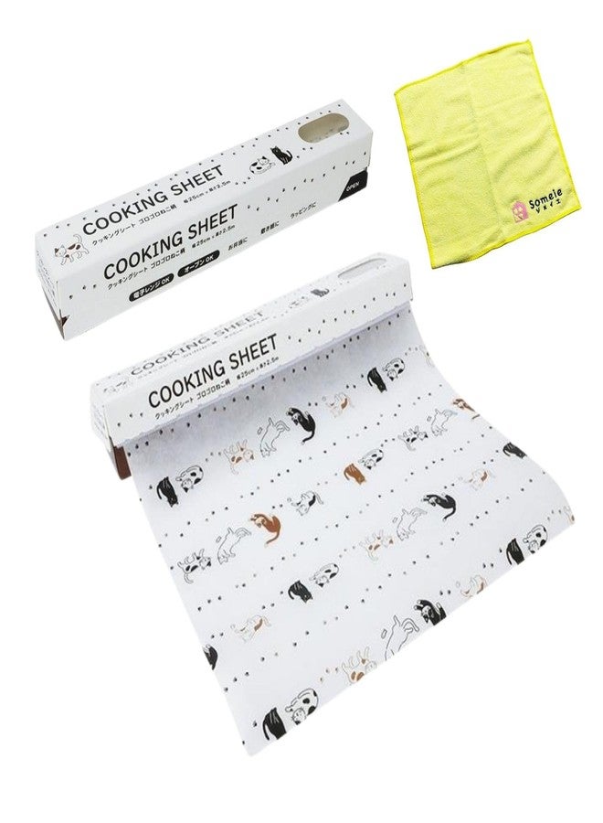 Someie Cute Kawaii lovely Cat kitchenware set Cat Patterned Baking Paper Width 25 cm x Length 2.5 m（9.84 inches x 98.43 inches）x 2 rolls & Microfiber Towel Set｜ Parchment Paper Baking Liner - Image 1