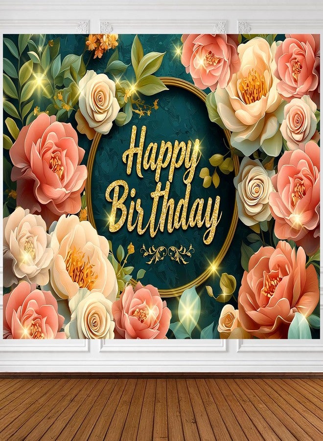 IndoTribe Sage Green Happy Birthday Banner for Women 7x5ft Backdrop Sage Green Birthday Decorations for Girls with 3D Printed Flowers, Fabric Material, Flower Wall Photo Booth - Image 3