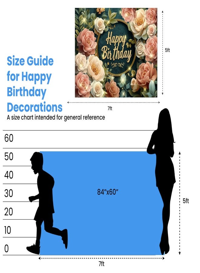 IndoTribe Sage Green Happy Birthday Banner for Women 7x5ft Backdrop Sage Green Birthday Decorations for Girls with 3D Printed Flowers, Fabric Material, Flower Wall Photo Booth - Image 4