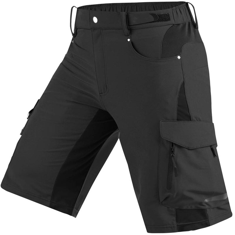Cycorld Mens-Mountain-Bike-Shorts, Loose Fit with Zippered Pockets, Cycling, Hiking, Cargo, Outdoor Lightweight Shorts (Black, X-Large)