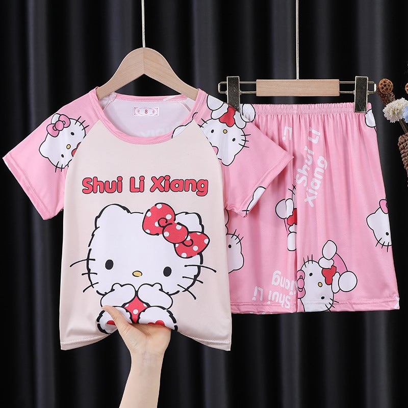 2024 Children'S Baby'S Home Clothes Boys' Pajamas Summer Short-Sleeved Shorts Girls Big Children'S Air-Conditioning Clothes Suit - Image 1