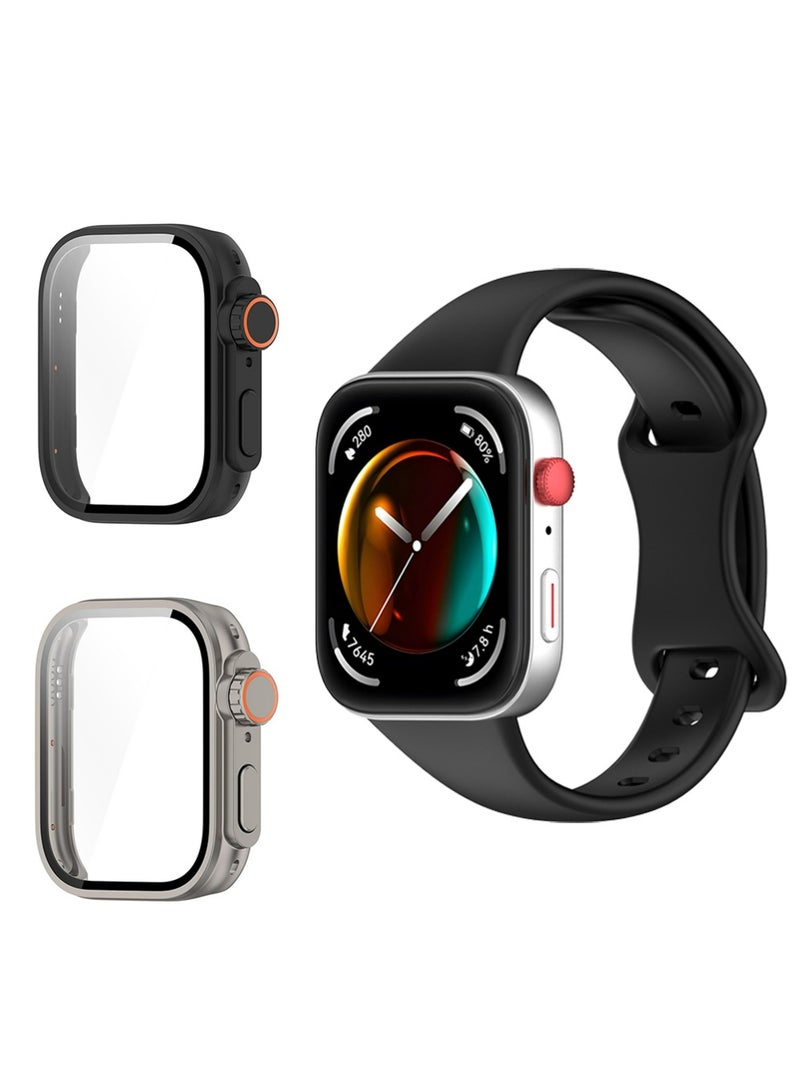 X-level 2PCS Huawei Watch Fit 3 Case,Screen Protector for Huawei Watch Fit 3 46mm, All-around Anti Scratch Shockproof Protective Hard PC Full Cover Tempered Glass Compatible with Huawei Watch Fit 3 - Image 1
