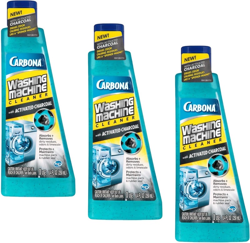 CARBONA Washing Machine Cleaner with Activated Charcoal | Removes Odor-Causing Residues | Works in Standard & High Efficiency Washing Machines | 8.4 FL Oz, 3 Pack - Image 1