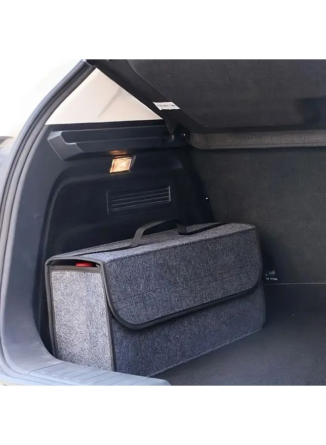Black Car Trunk Organizer With Foldable Heavy Duty Fabric Construction For SUVs Sedans And Trucks Cushioned Interior Ergonomic Front Pocket Sturdy Frame Scratch Resistant Space Saving No Tools Required Multi Functional For Tools And Gear Road Trips And Daily Commute Car Storage Organizer - Image 1