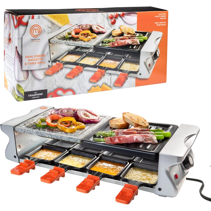 Masterchef MasterChef Dual Raclette Table Grill w NonStick Grilling Plate  Cooking Stone 8 Person Electric Tabletop Cooker for Korean BBQMelt Cheese Cook Meat  Veggies at Once19 x 8 Birthday Gift  - Image 1