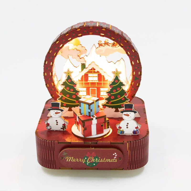 Handmade DIY 3D Wooden Rotating Music Box   color - Image 1