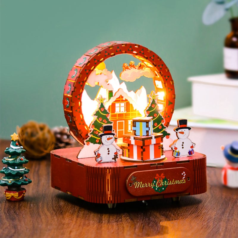 Handmade DIY 3D Wooden Rotating Music Box   color - Image 2