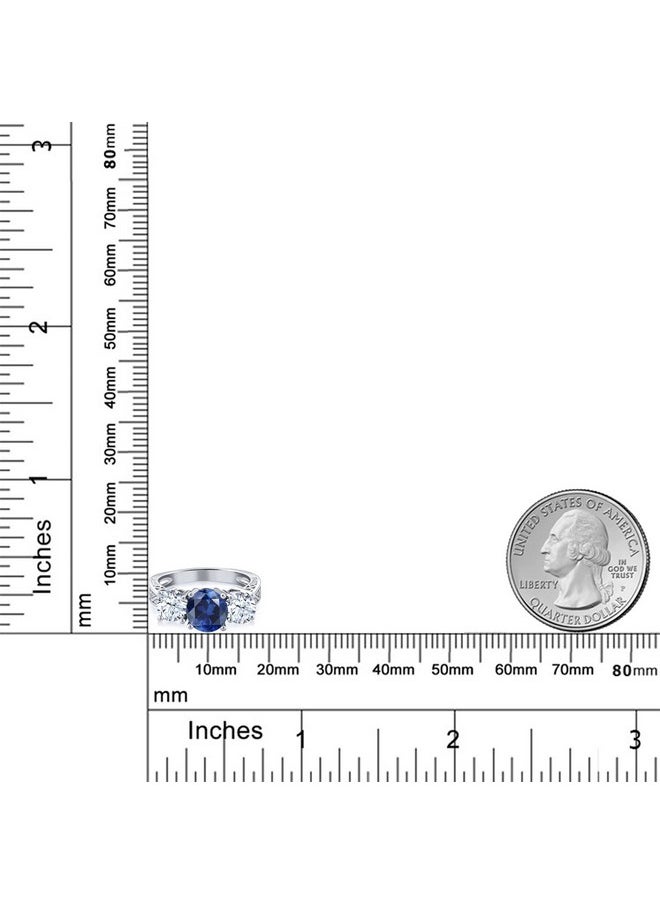 GEM STONE KING 925 Sterling Silver Blue Created Sapphire 3 Stone Engagement Ring For Women (3.17 Cttw Available In Size 5 6 7 8 9)  - Image 4