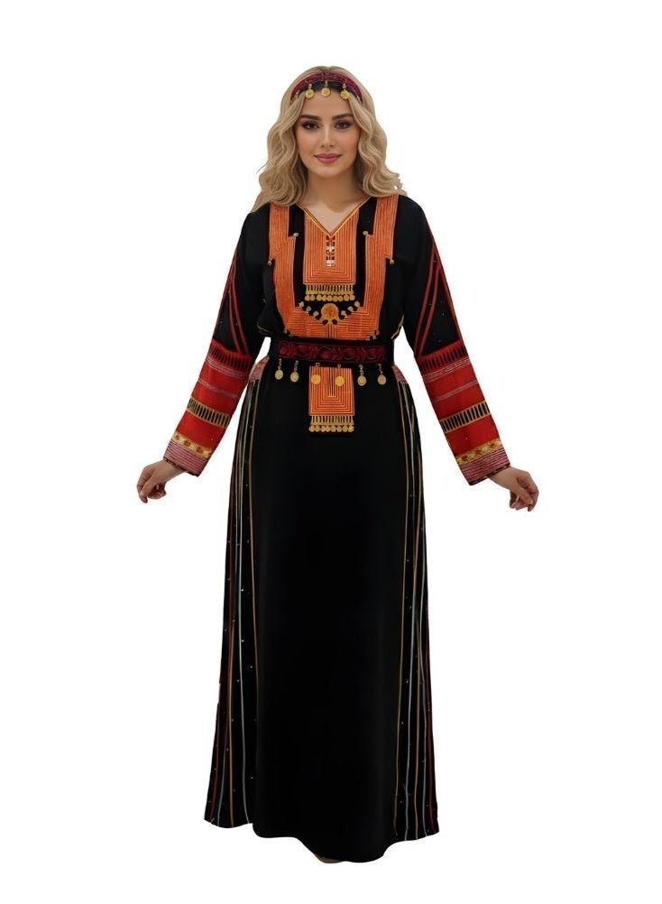 Premium Black Asiri Jalabiya with Multicolor Traditional Embroidery – Saudi Foundation Day Women’s Asiri Dress Inspired by Southern Heritage, Cultural Festival Wear, Long Modest Jalabiya with Authentic Najran Asir Motifs - Image 1