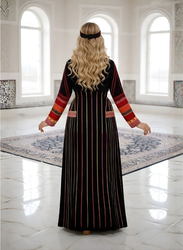 Premium Black Asiri Jalabiya with Multicolor Traditional Embroidery – Saudi Foundation Day Women’s Asiri Dress Inspired by Southern Heritage, Cultural Festival Wear, Long Modest Jalabiya with Authentic Najran Asir Motifs - Image 3