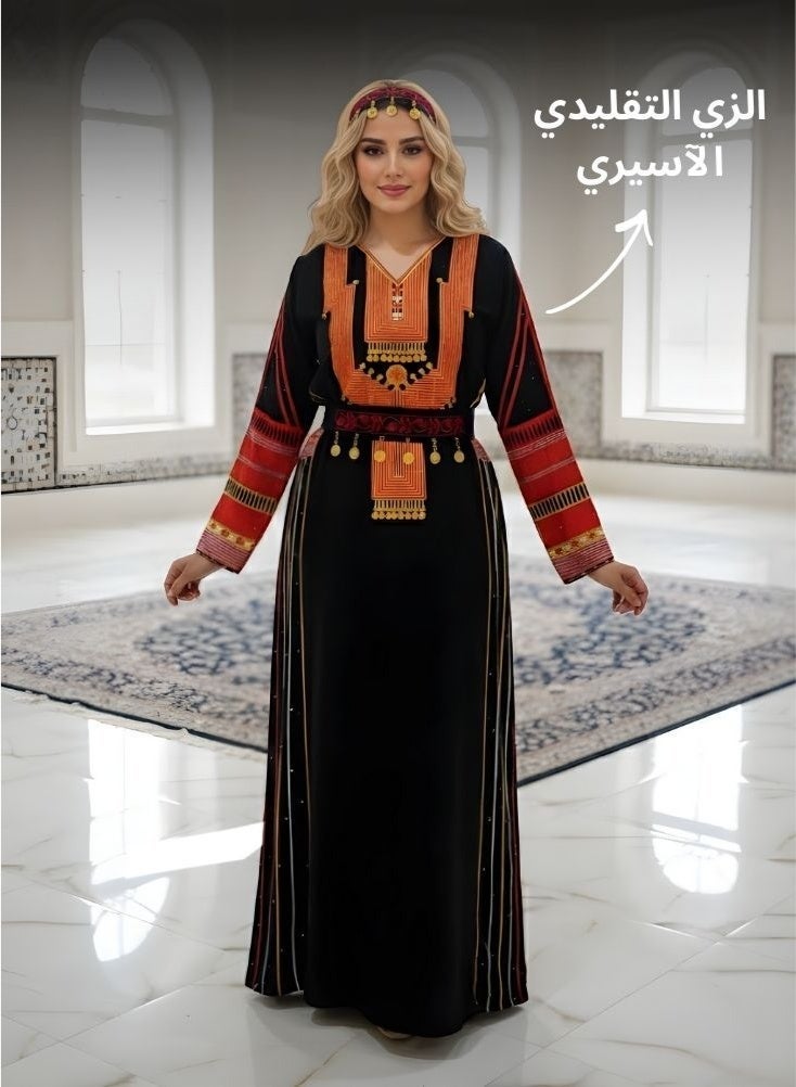 Premium Black Asiri Jalabiya with Multicolor Traditional Embroidery – Saudi Foundation Day Women’s Asiri Dress Inspired by Southern Heritage, Cultural Festival Wear, Long Modest Jalabiya with Authentic Najran Asir Motifs - Image 2