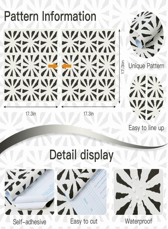 Fiula Peel and Stick Wallpaper Geometric Boho Wallpaper Black Beige Contact Paper 78.7 "x17.3" Self-Adhesive Wallpaper Vintage for Bedroom Waterproof Removable Shelf Liner Decal Vinyl Roll - Image 3