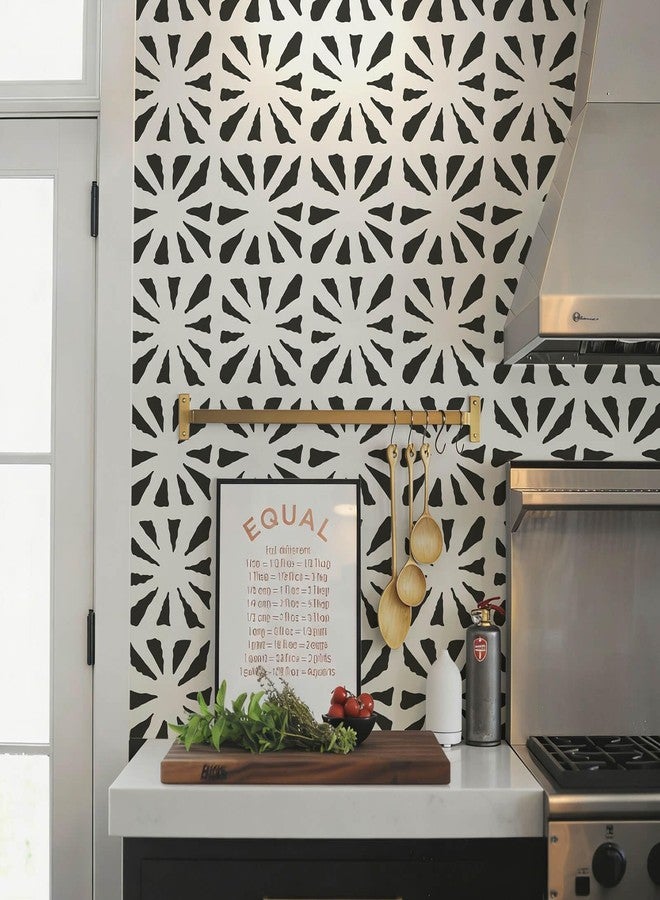 Fiula Peel and Stick Wallpaper Geometric Boho Wallpaper Black Beige Contact Paper 78.7 "x17.3" Self-Adhesive Wallpaper Vintage for Bedroom Waterproof Removable Shelf Liner Decal Vinyl Roll - Image 2