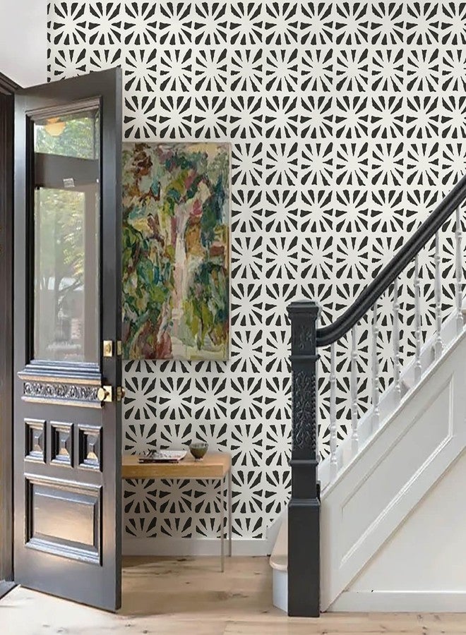 Fiula Peel and Stick Wallpaper Geometric Boho Wallpaper Black Beige Contact Paper 78.7 "x17.3" Self-Adhesive Wallpaper Vintage for Bedroom Waterproof Removable Shelf Liner Decal Vinyl Roll - Image 5