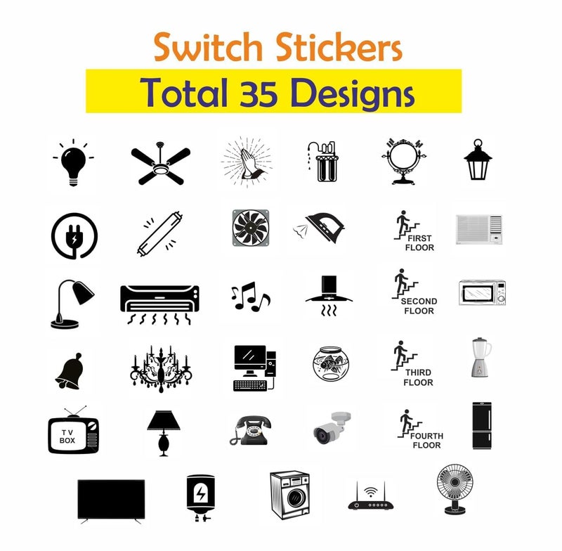 Desi Startup Desi Startup 600 Pcs 35 Designs Switch Board Stickers for Home and Office Switch Identification Stickers Transparent Self Adhesive Stickers for SwitchesLightbulb Fan ACBlack White - Image 2