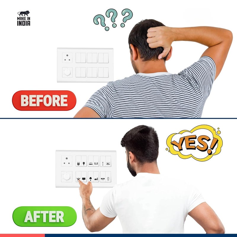 Desi Startup Desi Startup 600 Pcs 35 Designs Switch Board Stickers for Home and Office Switch Identification Stickers Transparent Self Adhesive Stickers for SwitchesLightbulb Fan ACBlack White - Image 3