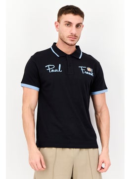 Men Regular Fit Brand Logo Short Sleeves Polo Shirt, Black