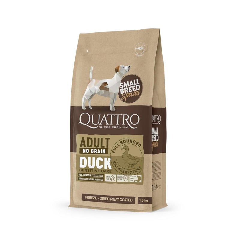 Quattro Super Premium Adult Dog Food for Mini Breeds - Duck, 1.5 kg - Image 1