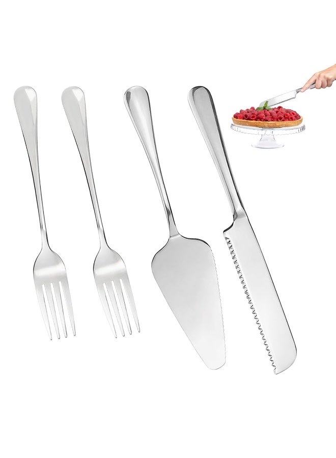 YelaJoy Cake Serving Set Wedding Cake Knife and Server Set with Forks Cake Cutting Utensils Stainless Steel Cake Cutter Serrated Cake Knife Professional Dessert Server for Cake Cheese Pie Pizza (Set of 4) - Image 1