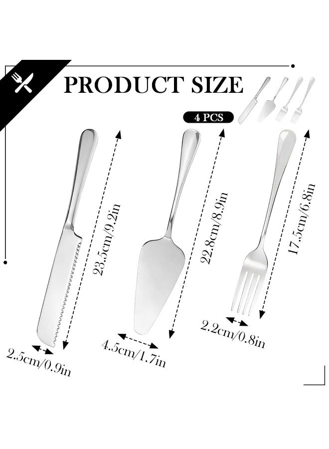 YelaJoy Cake Serving Set Wedding Cake Knife and Server Set with Forks Cake Cutting Utensils Stainless Steel Cake Cutter Serrated Cake Knife Professional Dessert Server for Cake Cheese Pie Pizza (Set of 4) - Image 2