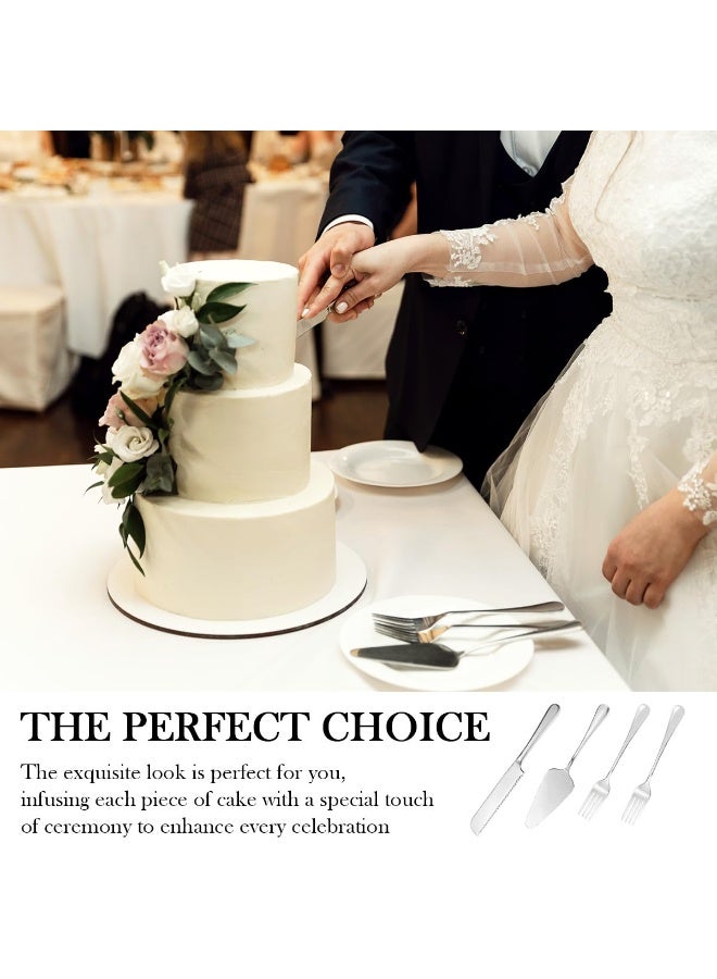 YelaJoy Cake Serving Set Wedding Cake Knife and Server Set with Forks Cake Cutting Utensils Stainless Steel Cake Cutter Serrated Cake Knife Professional Dessert Server for Cake Cheese Pie Pizza (Set of 4) - Image 3