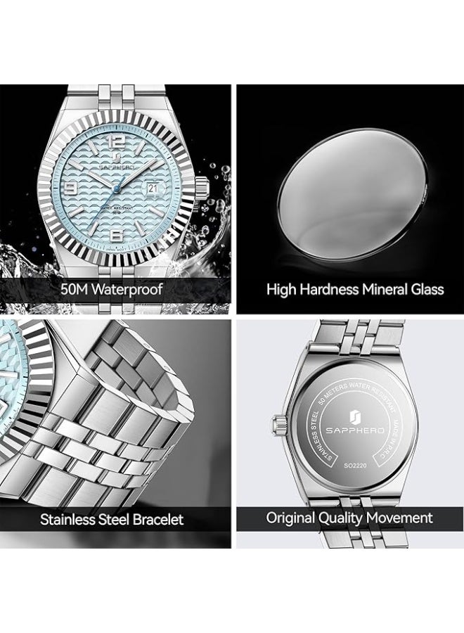 Sapphero Analog Quartz Watch for Men, Stainless Steel Bracelet, Water Resistant up to 50 Meters. A Watch for Business, Work, Sport, and Leisure. - Image 5