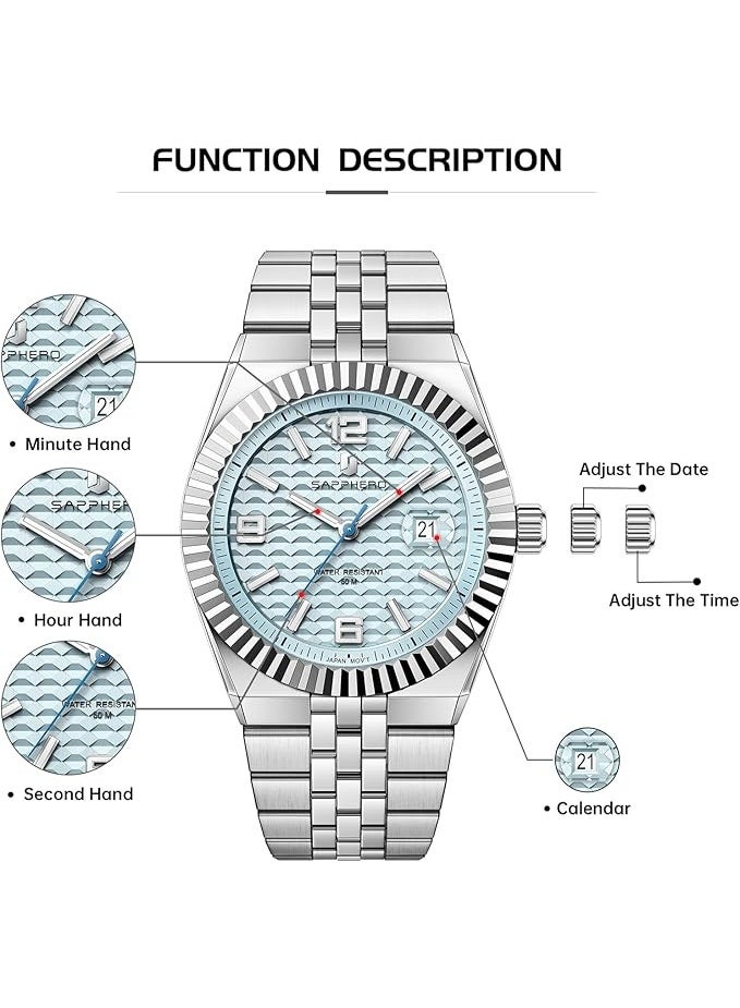 Sapphero Analog Quartz Watch for Men, Stainless Steel Bracelet, Water Resistant up to 50 Meters. A Watch for Business, Work, Sport, and Leisure. - Image 4