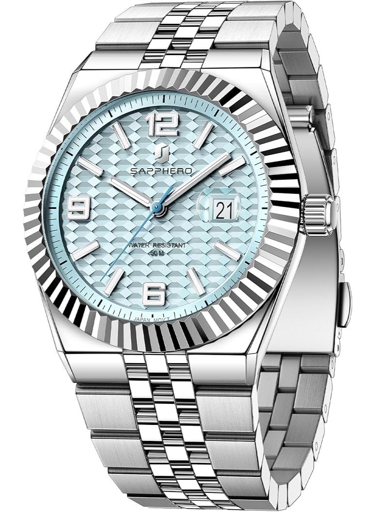Sapphero Analog Quartz Watch for Men, Stainless Steel Bracelet, Water Resistant up to 50 Meters. A Watch for Business, Work, Sport, and Leisure. - Image 1