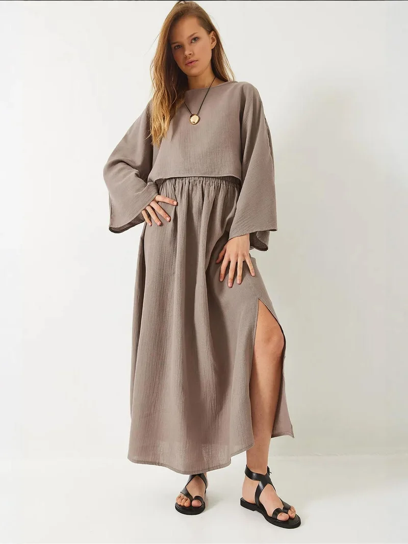 LUCCI Textured Crew Neck Blouse and Skirt Set