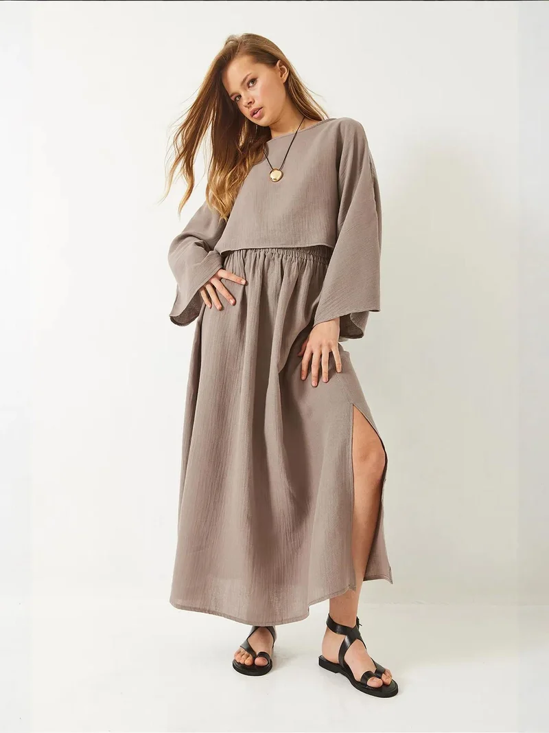 Bianco Lucci LUCCI Textured Crew Neck Blouse and Skirt Set