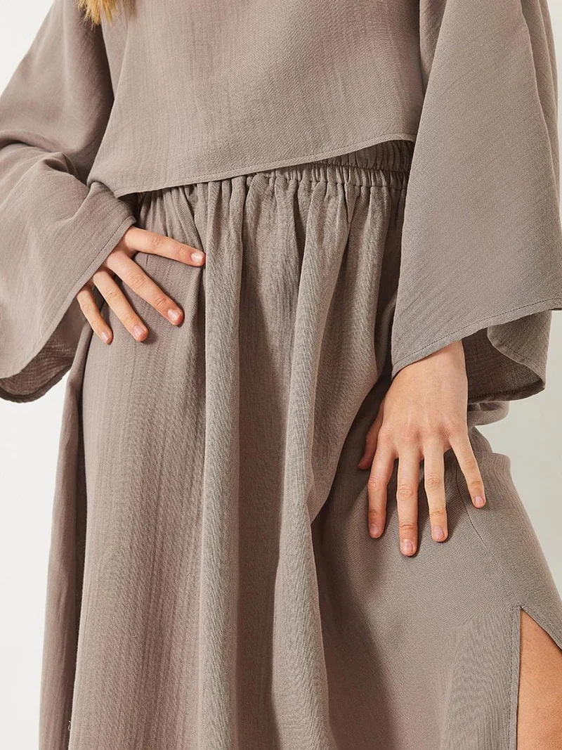 Bianco Lucci LUCCI Textured Crew Neck Blouse and Skirt Set